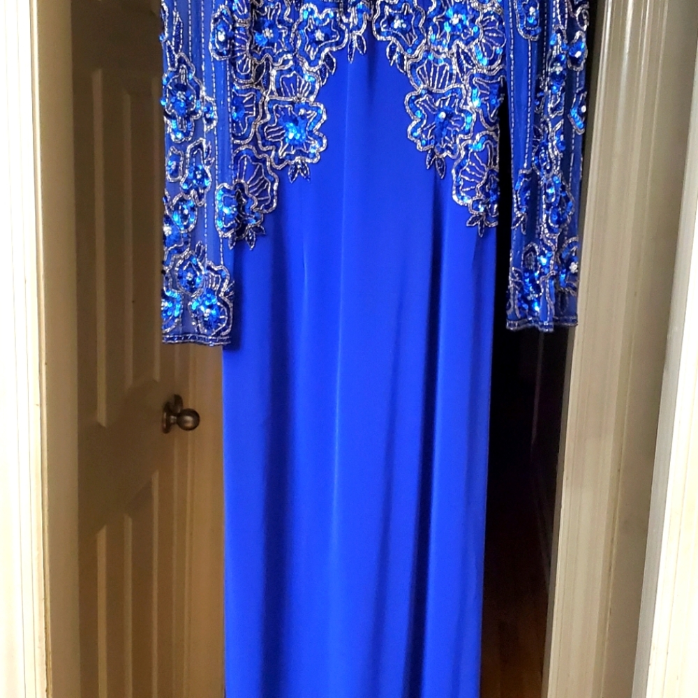 Oleg Cassini Silk Crepe Beaded Women's Formal Evening Gown